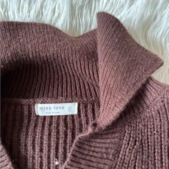 Miss Love Brown Collar Crop Sweater - Picture 6 of 7